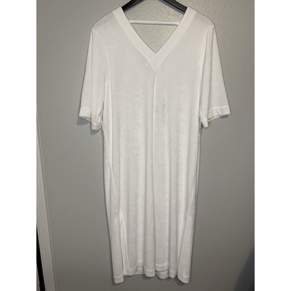 Barefoot Dreams BEACH Cozy Terry White Sea Salt Caftan Dress L XL NWT V Neck